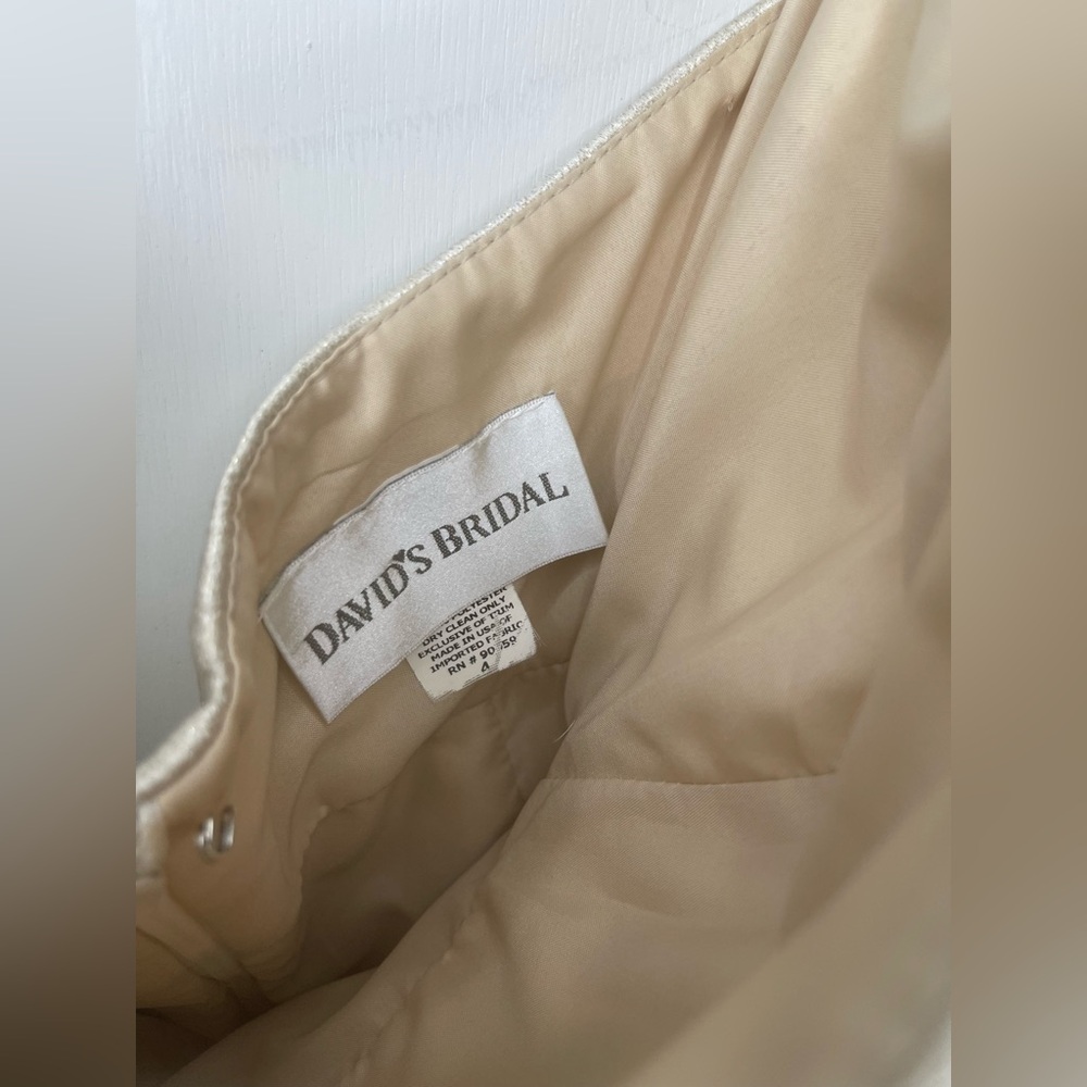 David’s Bridal Strapless Dress Cream and Shimmering w/ Gold Button Detail-Size 4 - Picture 4 of 8